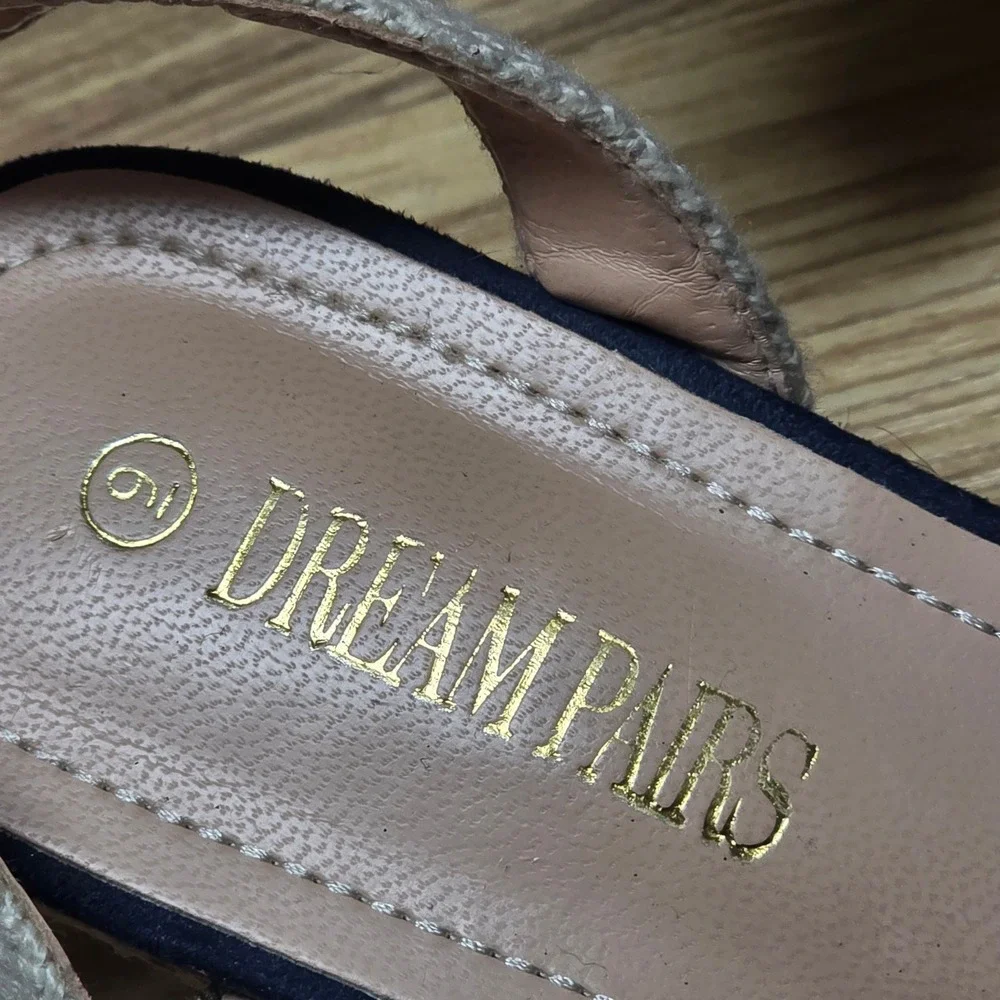 Dream Pairs Wedge Espadrille Sandals Women's Size 6 Navy Blue Ankle Strap‎